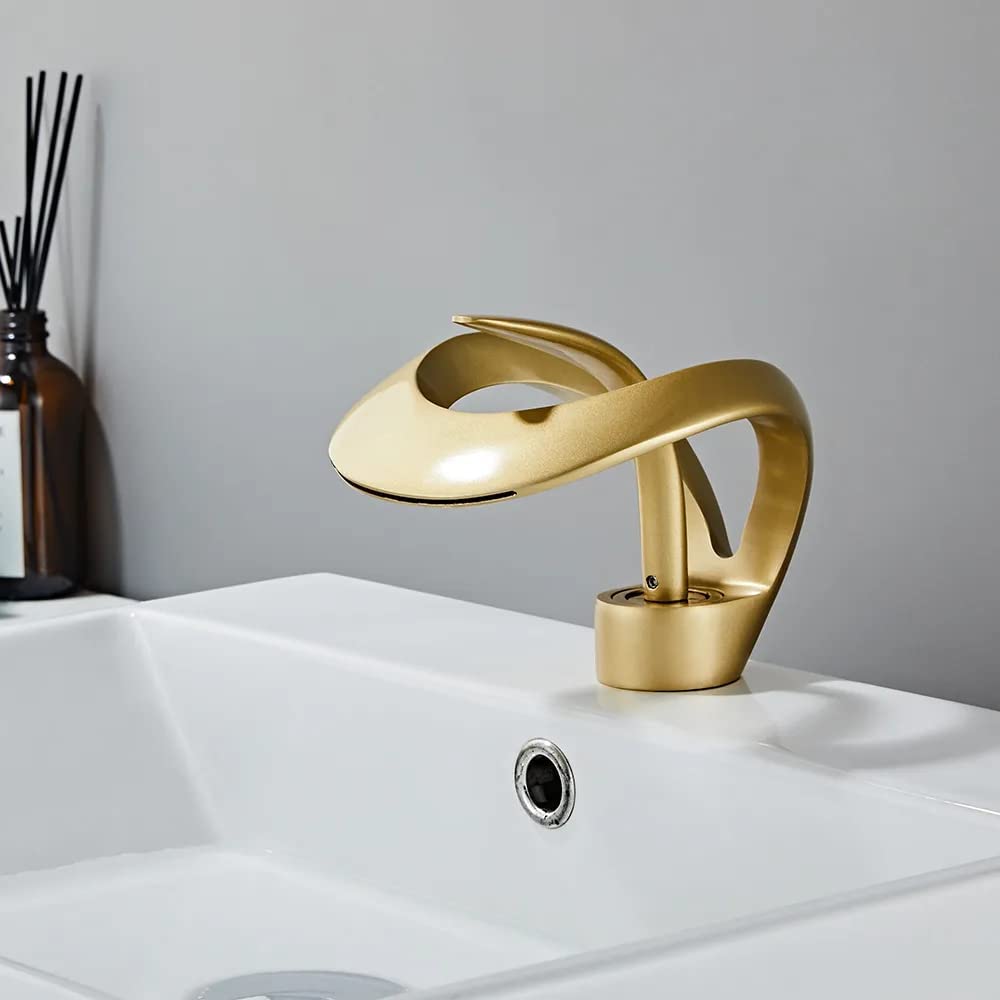 BASSINO Brass Bathroom Sink Wash Basin Mixer Tap Single Handle Hot & Cold Waterfall Lavatory Sink Faucet for Living Room & Bathrooms