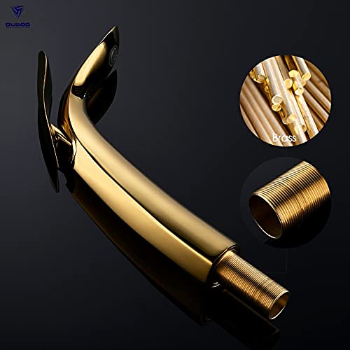 BASSINO Curve Body Brass Bathroom Sink Wash Basin Mixer Tap/Single Handle Hot & Cold Brass Construction/Lavatory Sink Faucet for Living Room & Bathrooms (Gold)