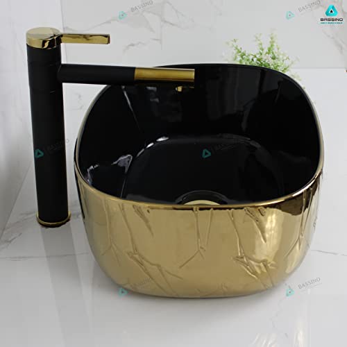 BASSINO Art Wash Basin Countertop, Tabletop Ceramic Bathroom Sink/Basin (455x340x160 mm) (BLACK GOLD)-BTT-1390