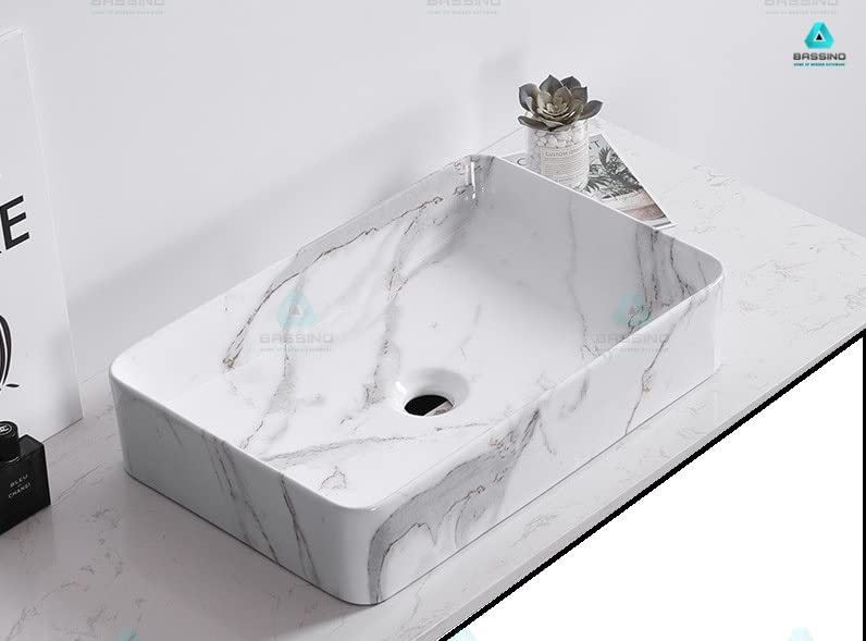 BASSINO Art Wash Basin Countertop, Tabletop Ceramic Bathroom Sink/Basin (SATVAIO) (600 x 350 x 110 MM)