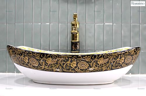 BASSINO Art Wash Basin Countertop,Oval Tabletop Ceramic Bathroom Sink/Basin (L550 x W400 x H155 mm)-BTT-1433