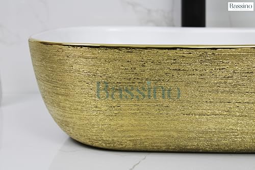 BASSINO Art Wash Basin Counter top, Tabletop Ceramic finish Bathroom Sink/Basin (455 x 325 x 135 mm) - Multi