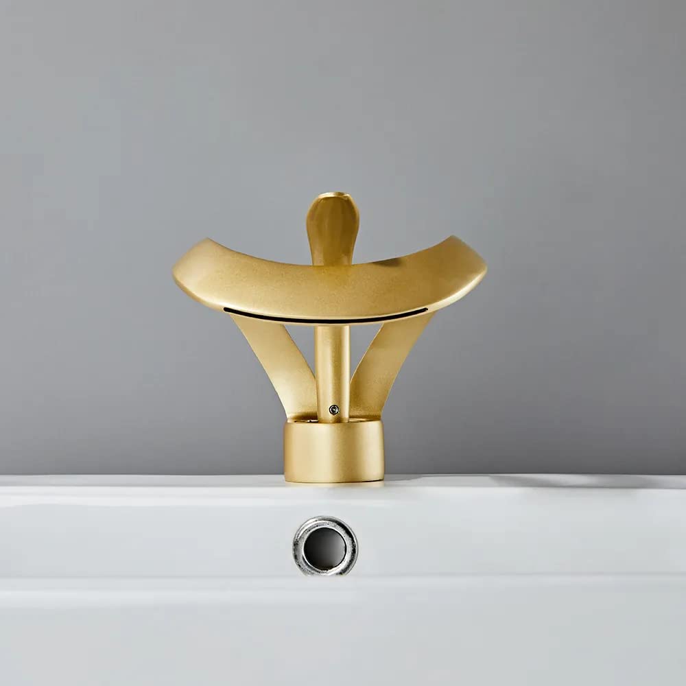 BASSINO Brass Bathroom Sink Wash Basin Mixer Tap Single Handle Hot & Cold Waterfall Lavatory Sink Faucet for Living Room & Bathrooms