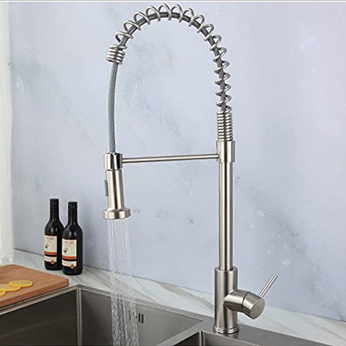 BASSINO Faucet Pull Down Modern Kitchen Sprayer/Single Handle High Arc Single Hole Pull Out Kitchen Sink Faucets, Stainless Steel Metal, Gold, Polished-Tap (BTT-2001)