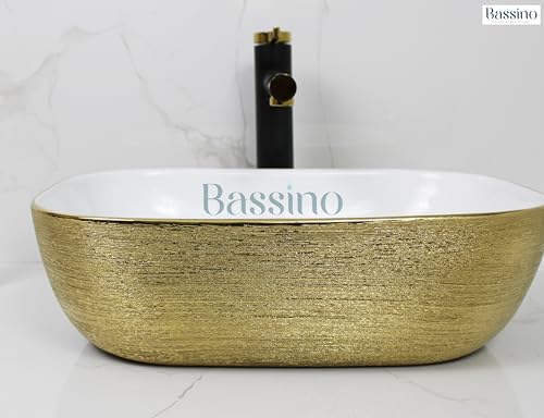 BASSINO Art Wash Basin Counter top, Tabletop Ceramic finish Bathroom Sink/Basin (455 x 325 x 135 mm) - Multi