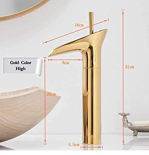 BASSINO Hot and Cold Water Mixer Antique Stylish Brass Powder Coated Single Lever Faucet for Bathroom Basin (12 Inches, Golden)