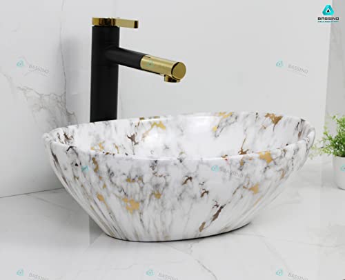 BASSINO Art Ceramic Wash Basin Countertop/Tabletop Bathroom Sink/Vessel Sink for Bathroom - Jelly Marble (410 x 340 x 145 mm)