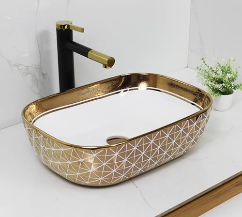 MOST Art Wash Basin Counter top,Tabletop Ceramic Bathroom Sink/Basin-COLOR-GOLD (455 x 325 x 135 mm)