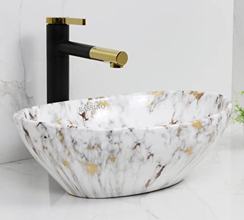 BASSINO Art Ceramic Wash Basin Countertop/Tabletop Bathroom Sink/Vessel Sink for Bathroom - Jelly Marble (410 x 340 x 145 mm)