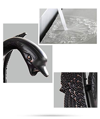 BASSINO Brass Black Swan Shape Bathroom Sink Wash Basin Mixer Tap Single Handle Hot & Cold Waterfall Lavatory Sink Faucet for Living Room & Bathroom (BTT-2052, 8 INCH)