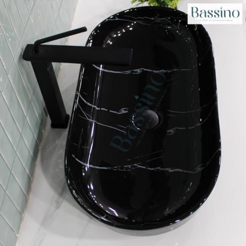 Bassino Ceramic Wash Basin Table Top Counter for Bathroom, Kitchen, Dining Hall, Living Room,Balcony, Home, Office - Black Marble (700 X 350 X 130)