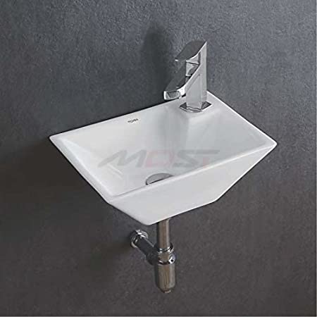 BASSINO Ceramic Wall Hung Wash Basin/Glossy Finish/Wall Hung/Wall Mounted Bathroom Sink/Super White Color ( NIKKI ) 15" x 11" INCH