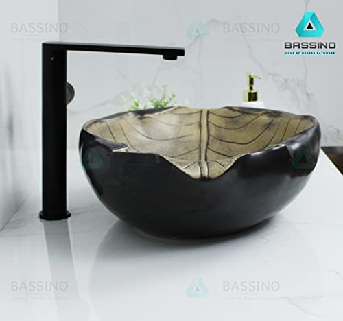 BASSINO Art Countertop, Tabletop Ceramic Bathroom Sink/Basin (White Gold, 570x390x150mm) BTT-1109