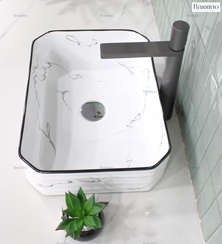 BASSINO Art Wash Basin Countertop, Square Tabletop Ceramic Bathroom Sink/Basin (L455 x W385 x H170 mm)-BTT-1366