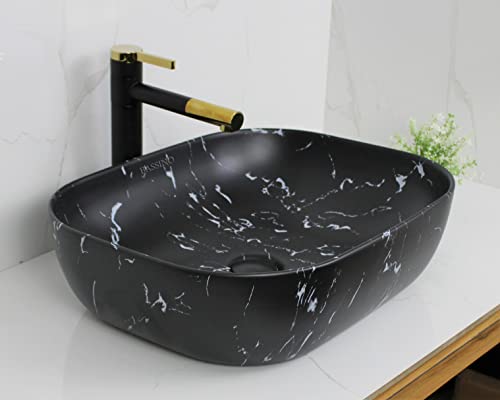 BASSINO Art Wash Basin Countertop, Tabletop Ceramic Bathroom Sink/Basin (500x 395 x 145 mm) (BLACK)(MATT)-BTT-1414