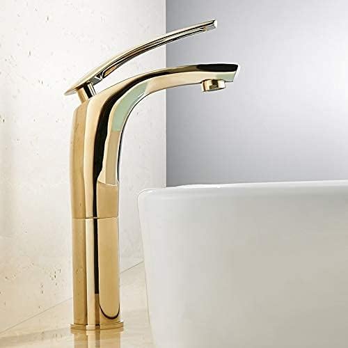 BASSINO Stylish Bathroom Faucet with Single Lever - Waterfall Bathroom Basin Faucet of Brass - Hot and Cold Water Mixer Antique Tap for Bathroom 12 Inches (Golden 4)