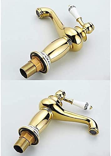 BASSINO Small Size Brass Bathroom Sink Wash Basin Mixer Tap Single Handle Hot & Cold Waterfall Lavatory Sink Faucet for Living Room & Bathrooms (Gold)