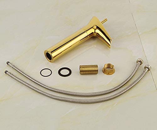 BASSINO Hot and Cold Water Mixer Antique Stylish Brass Powder Coated Single Lever Faucet for Bathroom Basin (12 Inches, Golden)