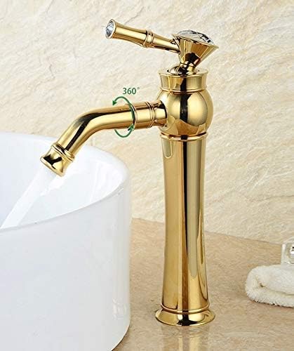 BASSINO Stylish Bathroom Faucet with Single Lever - Waterfall Bathroom Basin Faucet of Brass - Hot and Cold Water Mixer Antique Tap for Bathroom 12 Inches - (Golden)