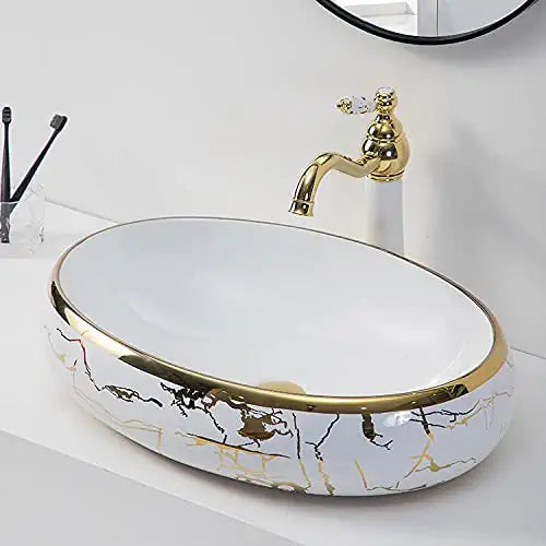 BASSINO Art Wash Basin Countertop, Tabletop Ceramic Bathroom Sink/Basin (Size :- 600 x 400 x 150 MM)