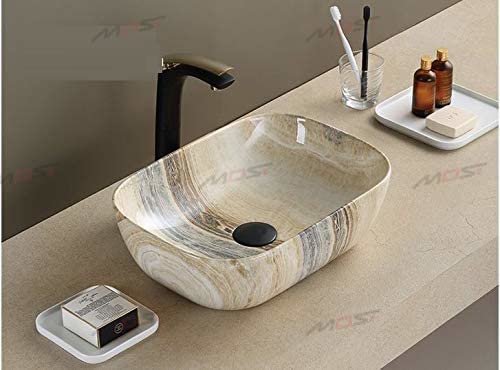 BASSINO Most Ceramic Finish Tabletop Art Wash Basin (455 X 325 X 135 Mm), Design 4 (Multi)