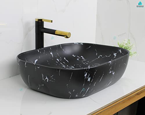 BASSINO Art Wash Basin Countertop, Tabletop Ceramic Bathroom Sink/Basin (500x 395 x 145 mm) (BLACK)(MATT)-BTT-1414