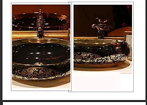 BASSINO Art Wash Basin Countertop, Tabletop Ceramic Bathroom Sink/Basin (600 x 400 x 150 mm) (BLACK GOLD 2)