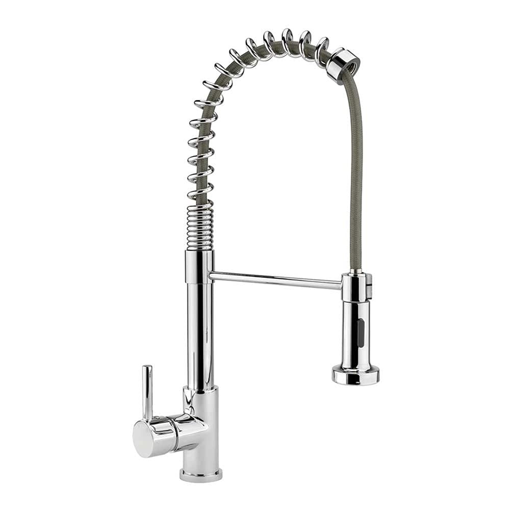 BASSINO Faucet Pull Down Modern Kitchen Sprayer/Single Handle High Arc Single Hole Pull Out Kitchen Sink Faucets, Stainless Steel Metal, Gold, Polished-Tap (BTT-2001)