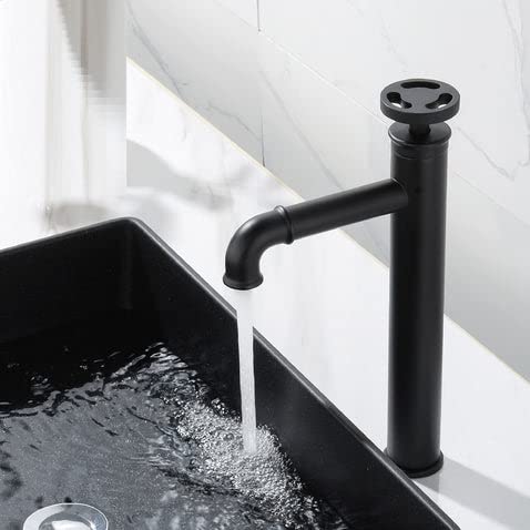 BASSINO Stylish Bathroom Faucet with Single Lever - Waterfall Bathroom Basin Faucet of Brass tap for Counter top/Table top Basin- Tap for Bathroom 12 Inches- Black