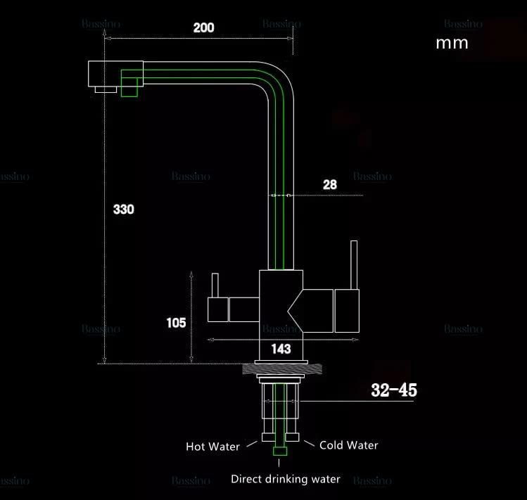 BASSINO Kitchen Faucet with Double Spout,Pro-Style SS 304 Kitchen Sink Faucet Tap with RO TAP (Gold) (BTT-2102)