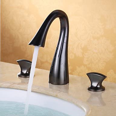 BASSINO Brass Bathroom Sink Wash Basin Mixer Tap Single Handle Hot & Cold Waterfall Lavatory Sink Faucet for Living Room & Bathrooms (BLACK)