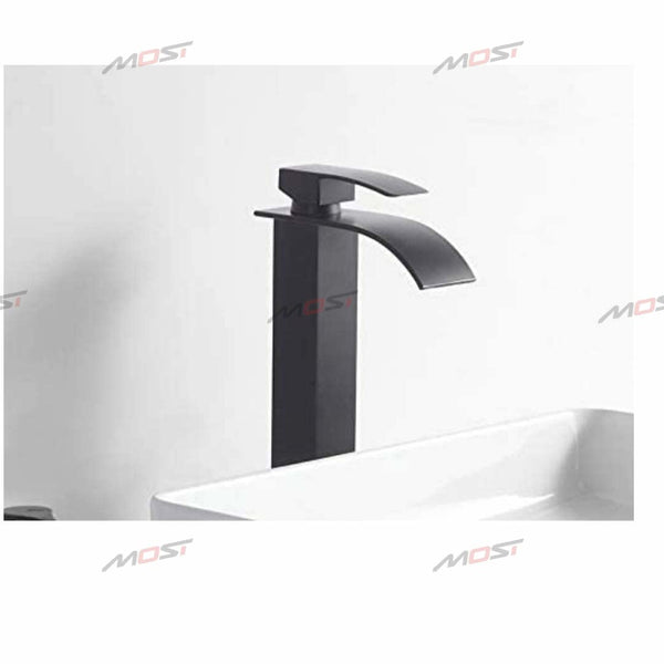 BASSINO Stylish Bathroom Faucet with Single Lever - Waterfall Bathroom Basin Faucet of Brass - Hot and Cold Water Mixer Antique Tap for Bathroom 12 Inches - (Black Square)