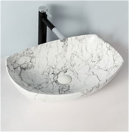 BASSINO Art Wash Basin Countertop, Tabletop Ceramic Bathroom Sink/Basin (550x400x135mm) (MARBLE1)