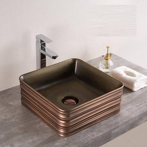 BASSINO Ceramic Wash Basin Countertop Bathroom Sink/Basin (Brown, 400x400x150mm)