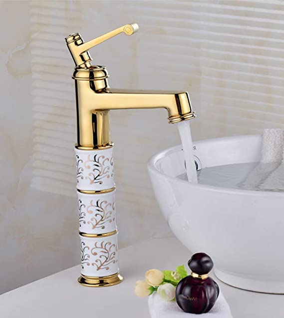 BASSINO Stylish Bathroom Faucet with Single Lever -Bathroom Basin Faucet of Brass - Hot and Cold Water Mixer Tap for Bathroom (Gold) BTT_2071