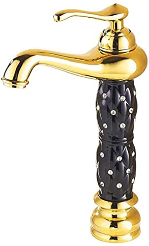 BASSINO Stylish Bathroom Faucet with Single Lever -Bathroom Basin Faucet of Brass - Hot and Cold Water Mixer Tap for Bathroom (Black-Gold) BTT_2043