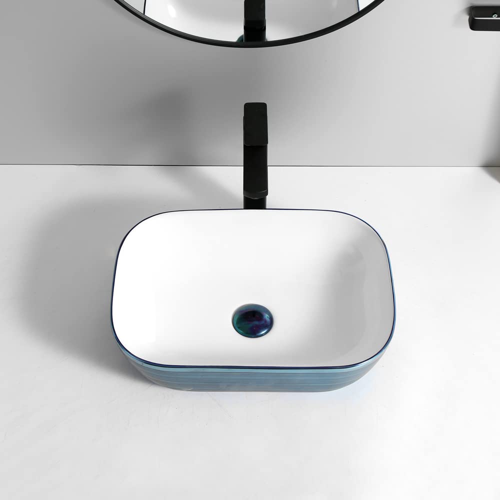 BASSINO Design Wash Basin Ceramic Tabletop Marble Bathroom Sink/Countertop Vessel Sink for Bathroom & Living Room - 455 x 325 x 145 mm (Blue)