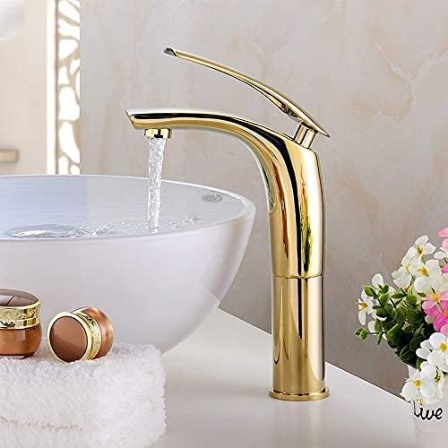 BASSINO Stylish Bathroom Faucet with Single Lever - Waterfall Bathroom Basin Faucet of Brass - Hot and Cold Water Mixer Antique Tap for Bathroom 12 Inches (Golden 4)