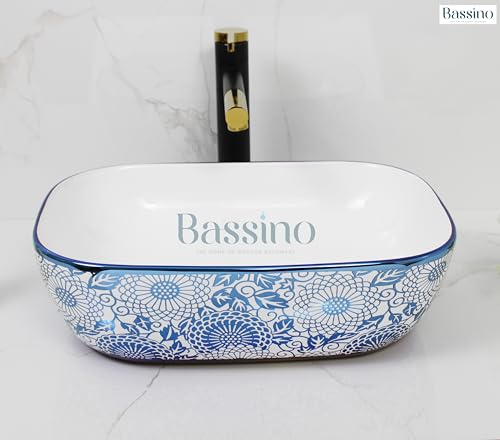 BASSINO Art Wash Basin Counter top,Tabletop Ceramic Bathroom Sink/Basin (455 x 325 x 135 mm)