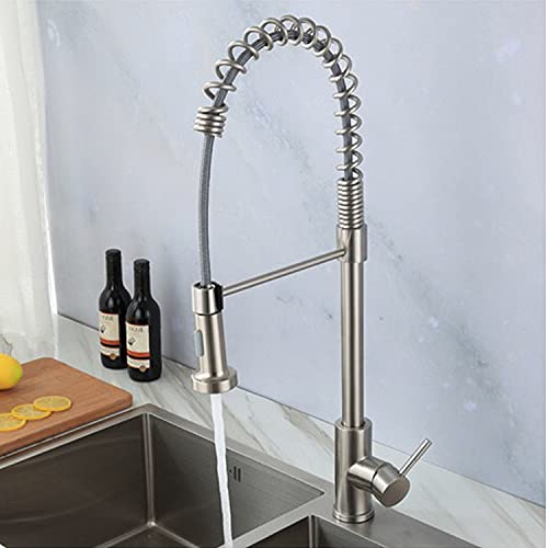 BASSINO Faucet Pull Down Modern Kitchen Sprayer/Single Handle High Arc Single Hole Pull Out Kitchen Sink Faucets, Stainless Steel Metal, Gold, Polished-Tap (BTT-2001)