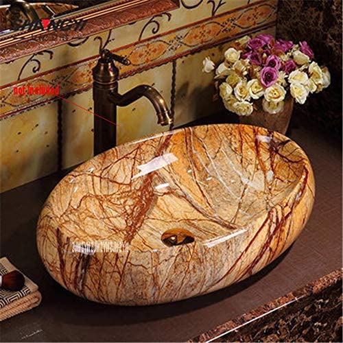 BASSINO Art Wash Basin Countertop, Tabletop Ceramic finish Bathroom Sink/Basin (600x400x150mm)(NC-318) - Multi color