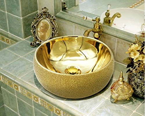 MOST Art Wash Basin Countertop, Ceramic Bathroom Sink/Basin, Golden, Metallic Finish(400 x 400 x 150 mm) GOLDEN