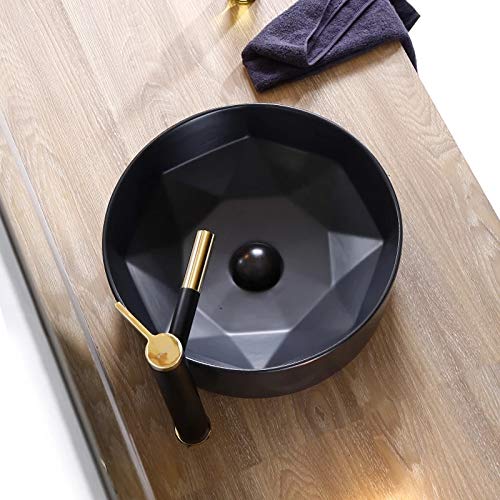 BASSINO Art Wash Basin Countertop, Tabletop Ceramic Bathroom Sink/Basin (410x410x145mm) (Rose gold) (Black matt)