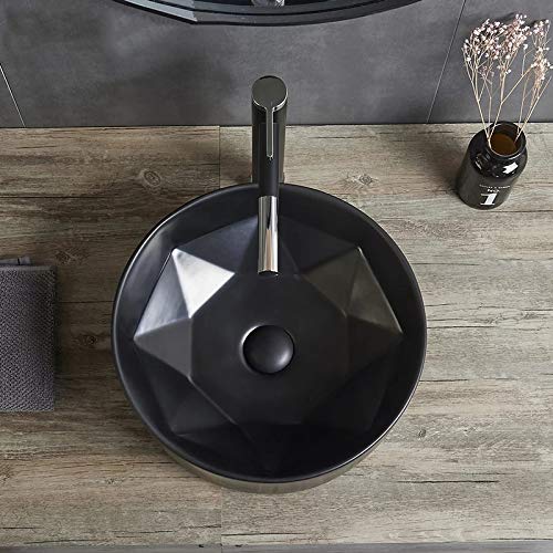 BASSINO Art Wash Basin Countertop, Tabletop Ceramic Bathroom Sink/Basin (410x410x145mm) (Rose gold) (Black matt)