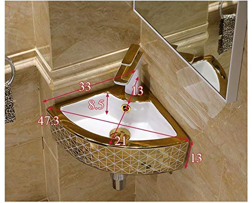 BASSINO Design Wash Basin Ceramic Tabletop Marble Bathroom Sink/Countertop Vessel Sink for Bathroom & Living Room - 435 x 320 x 130 mm (Gold)