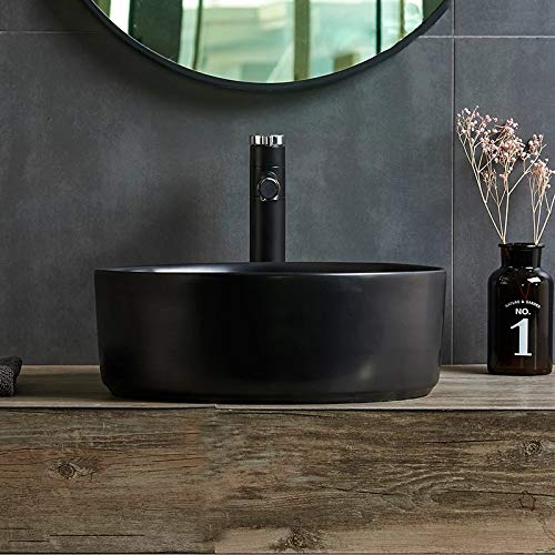 BASSINO Art Wash Basin Countertop, Tabletop Ceramic Bathroom Sink/Basin (410x410x145mm) (Rose gold) (Black matt)