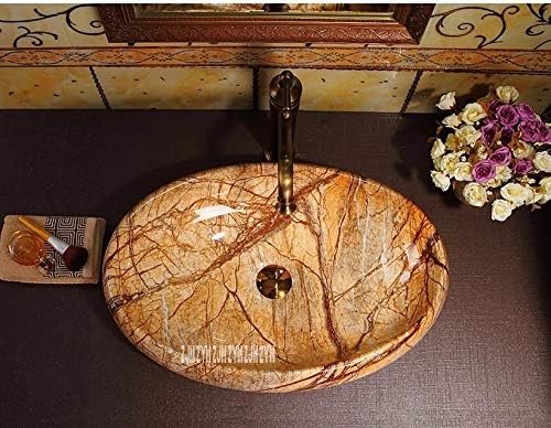 BASSINO Art Wash Basin Countertop Tabletop Ceramic Bathroom Sink/Basin (480x330x150mm) (italan marble)