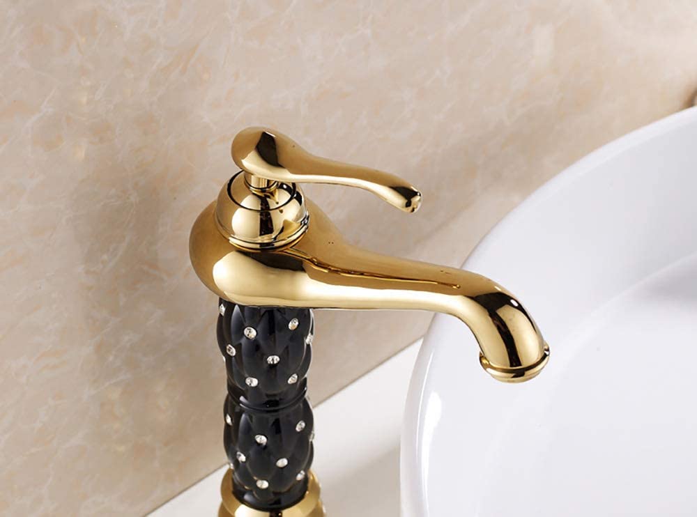 BASSINO Stylish Bathroom Faucet with Single Lever -Bathroom Basin Faucet of Brass - Hot and Cold Water Mixer Tap for Bathroom (Black-Gold) BTT_2043