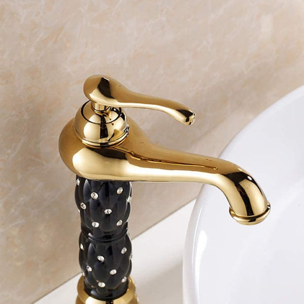 BASSINO Stylish Bathroom Faucet with Single Lever -Bathroom Basin Faucet of Brass - Hot and Cold Water Mixer Tap for Bathroom (Black-Gold) BTT_2043