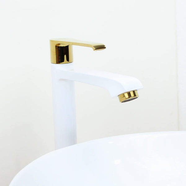 BASSINO Stylish Bathroom Basin faucets/Pillar Cock tap 12 inch Brass tap for Counter top/Table top Basin (Primo Series, White Gold)